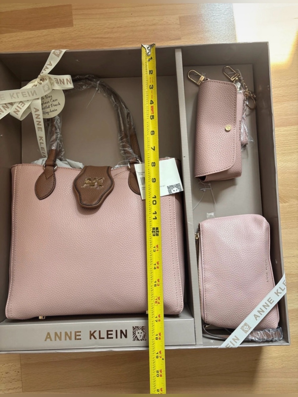Anne Klein Pink Tote with Brown Trim and Matching Accessories - Picture 3 of 4